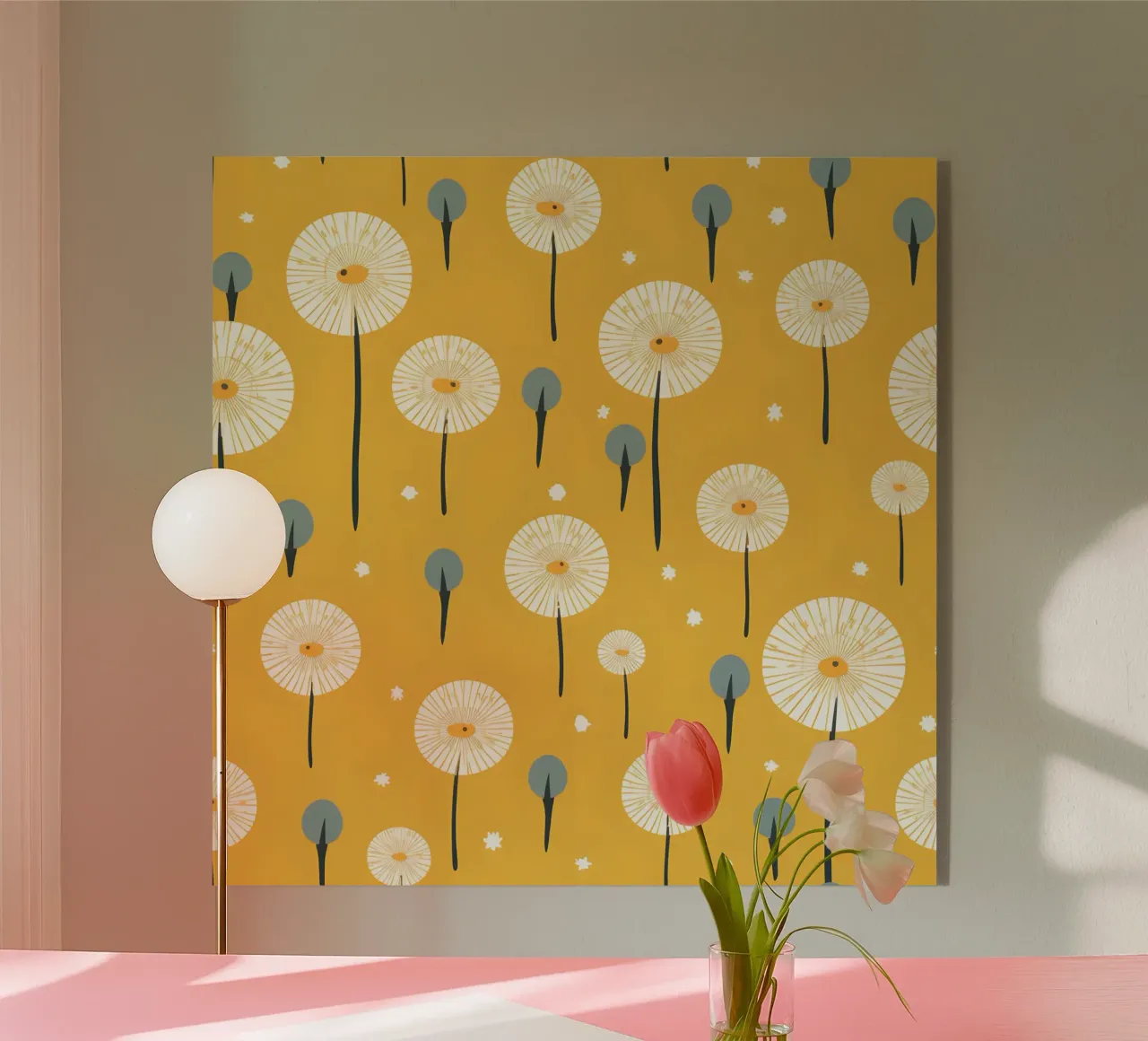 Mustard Dandelions acrylic glass by Botanical Pattern House