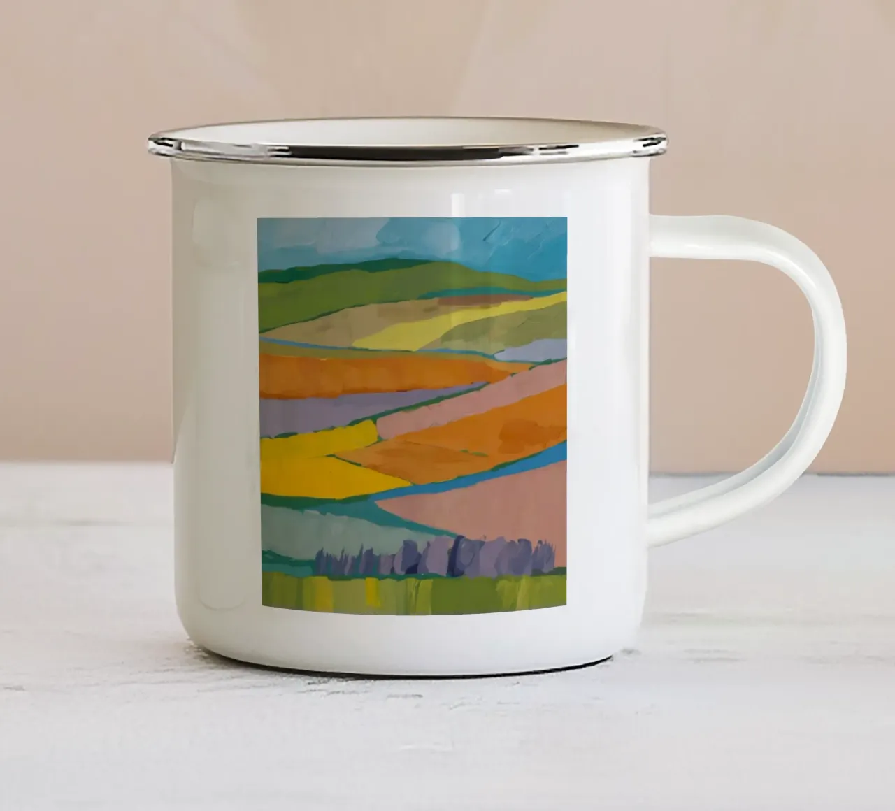 Patchwork Field Dreams enamel mug by Mystic Grain