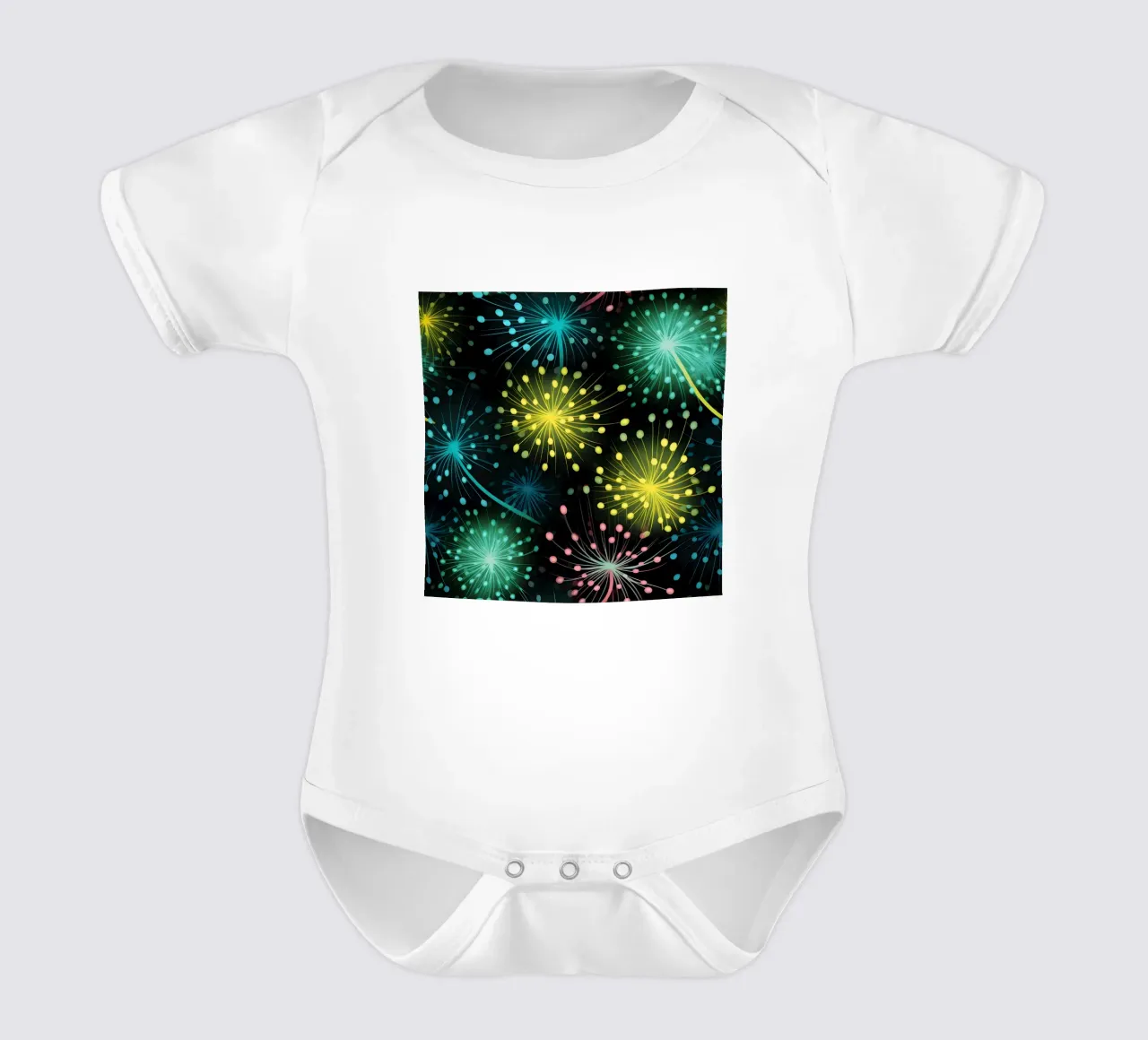 Neon Dandelions short-sleeve baby romper by Botanical Pattern House