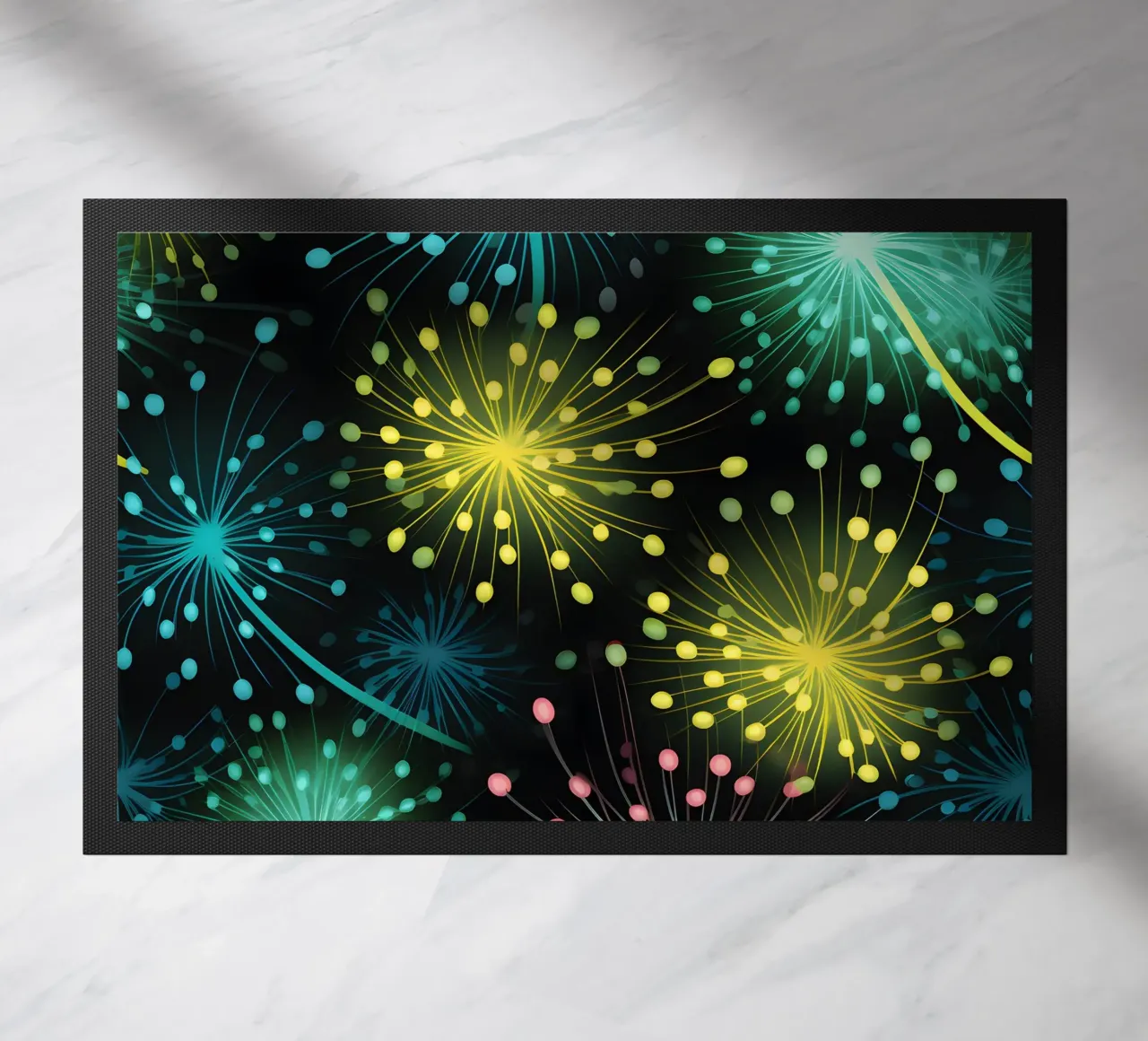 Neon Dandelions doormat by Botanical Pattern House