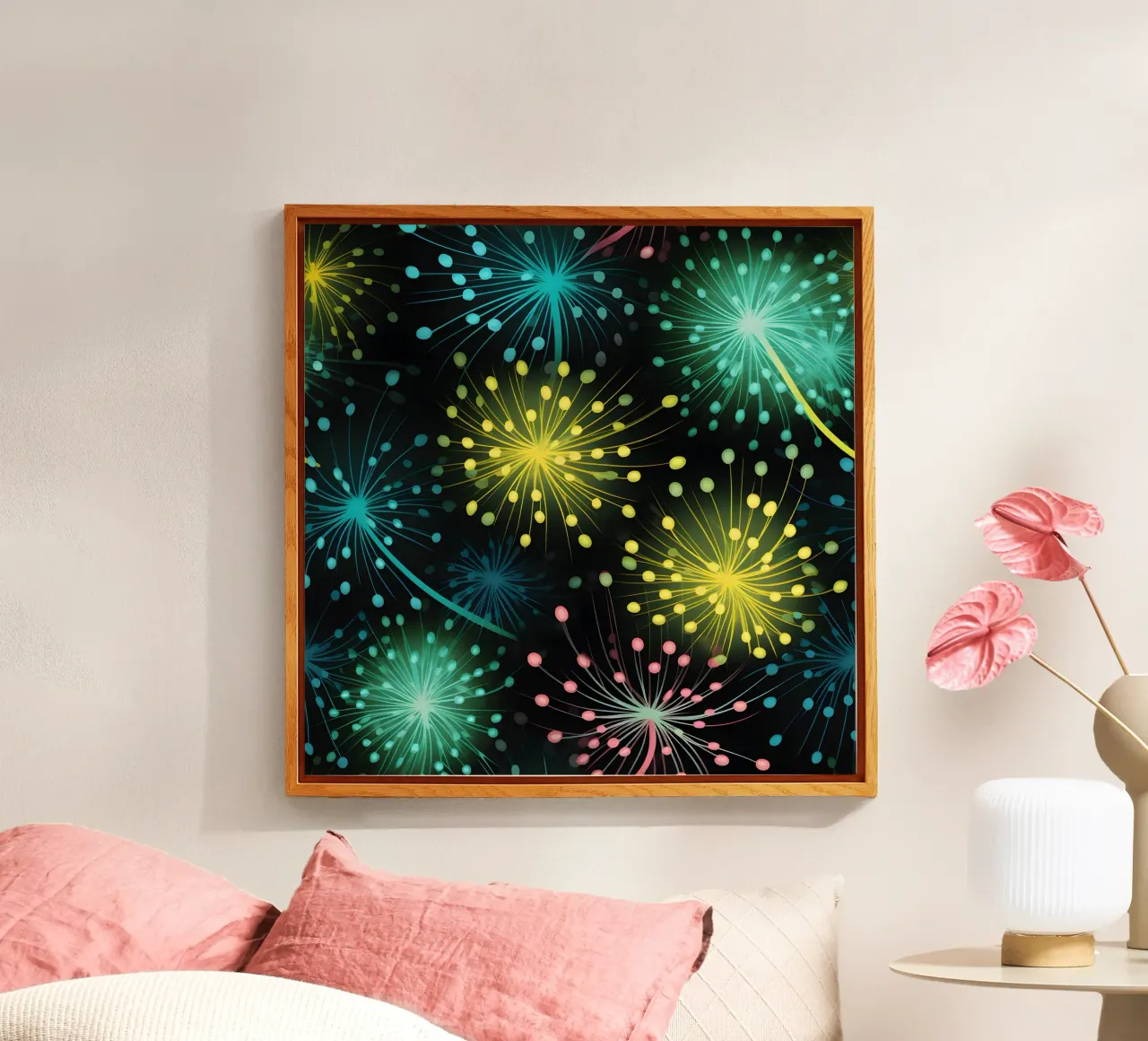 Neon Dandelions acrylic glass by Botanical Pattern House