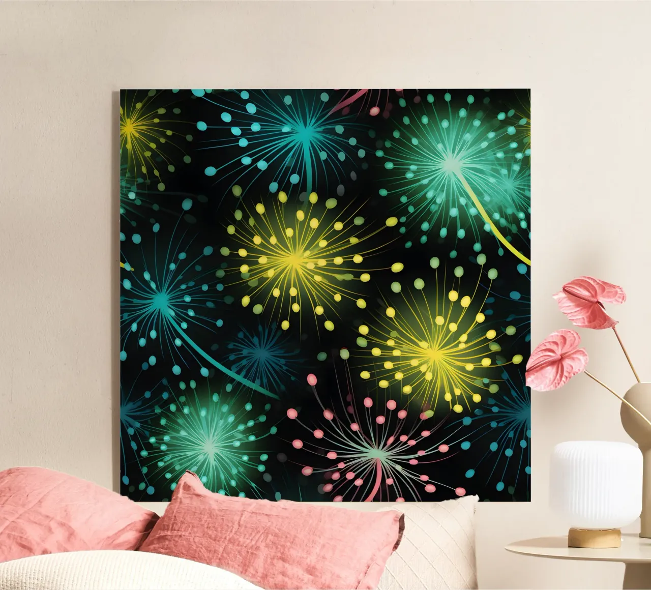 Neon Dandelions acrylic glass by Botanical Pattern House