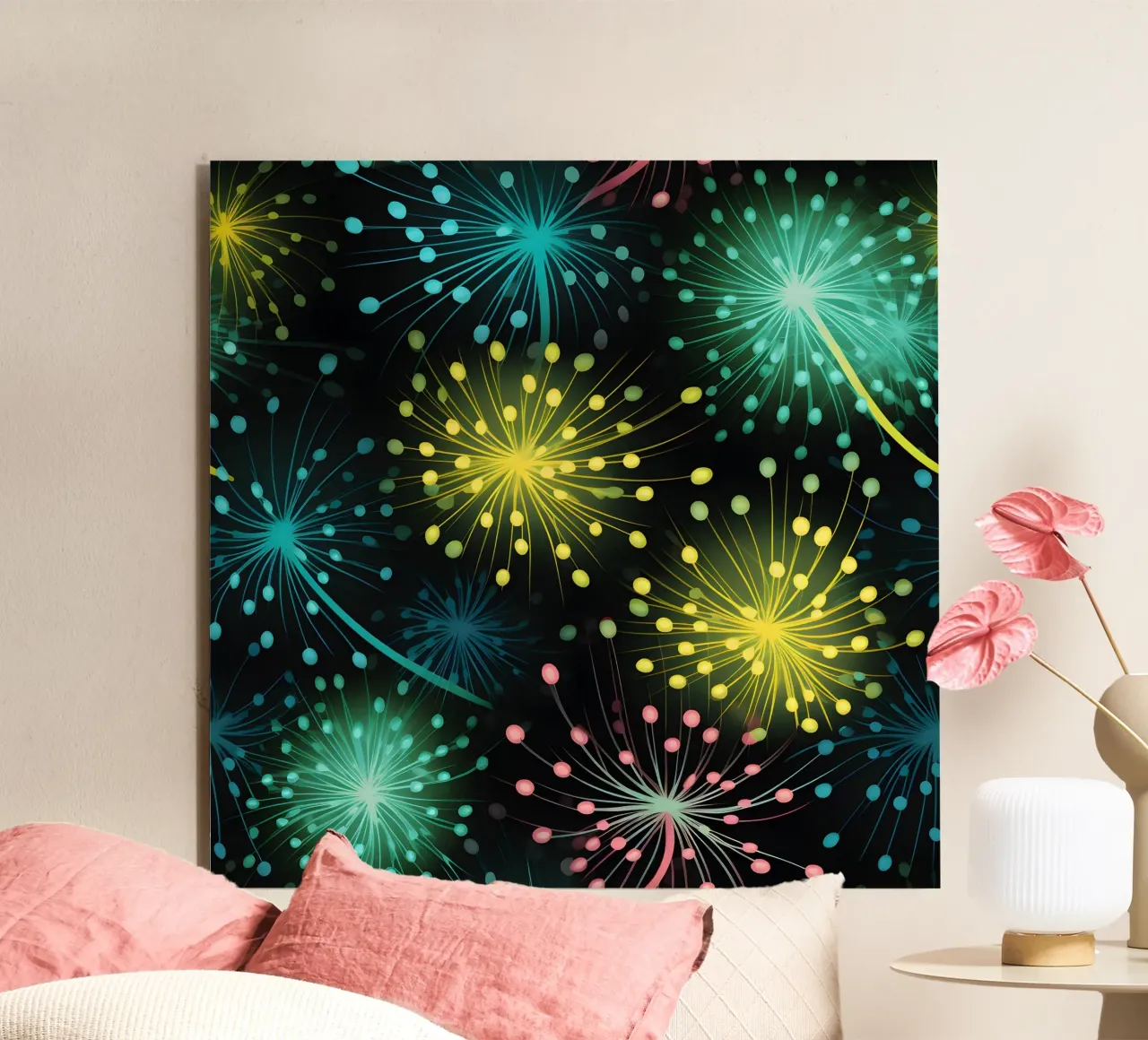 Neon Dandelions alu-dibond by Botanical Pattern House