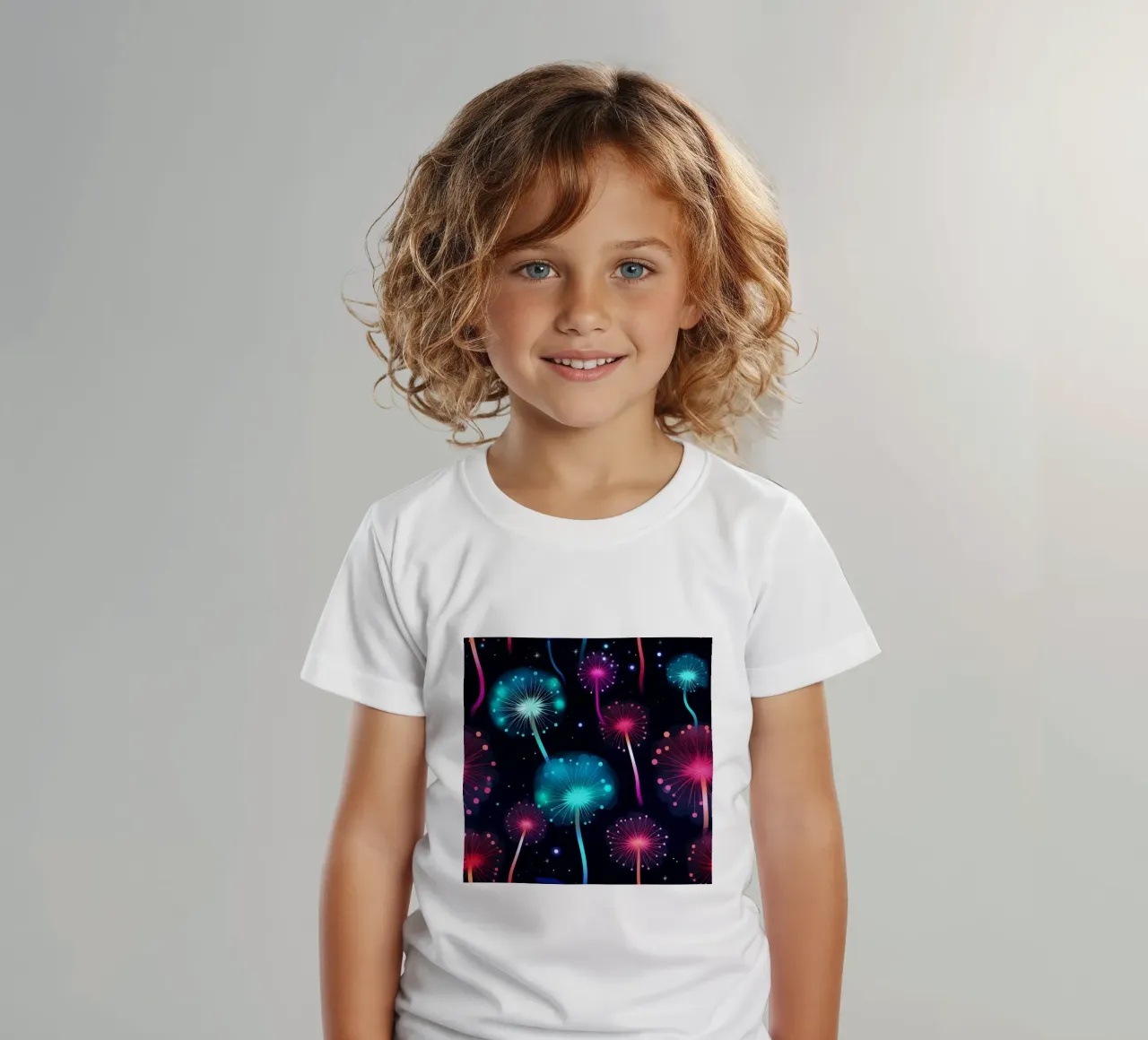 Neon Dandelions kids t-shirt by Botanical Pattern House