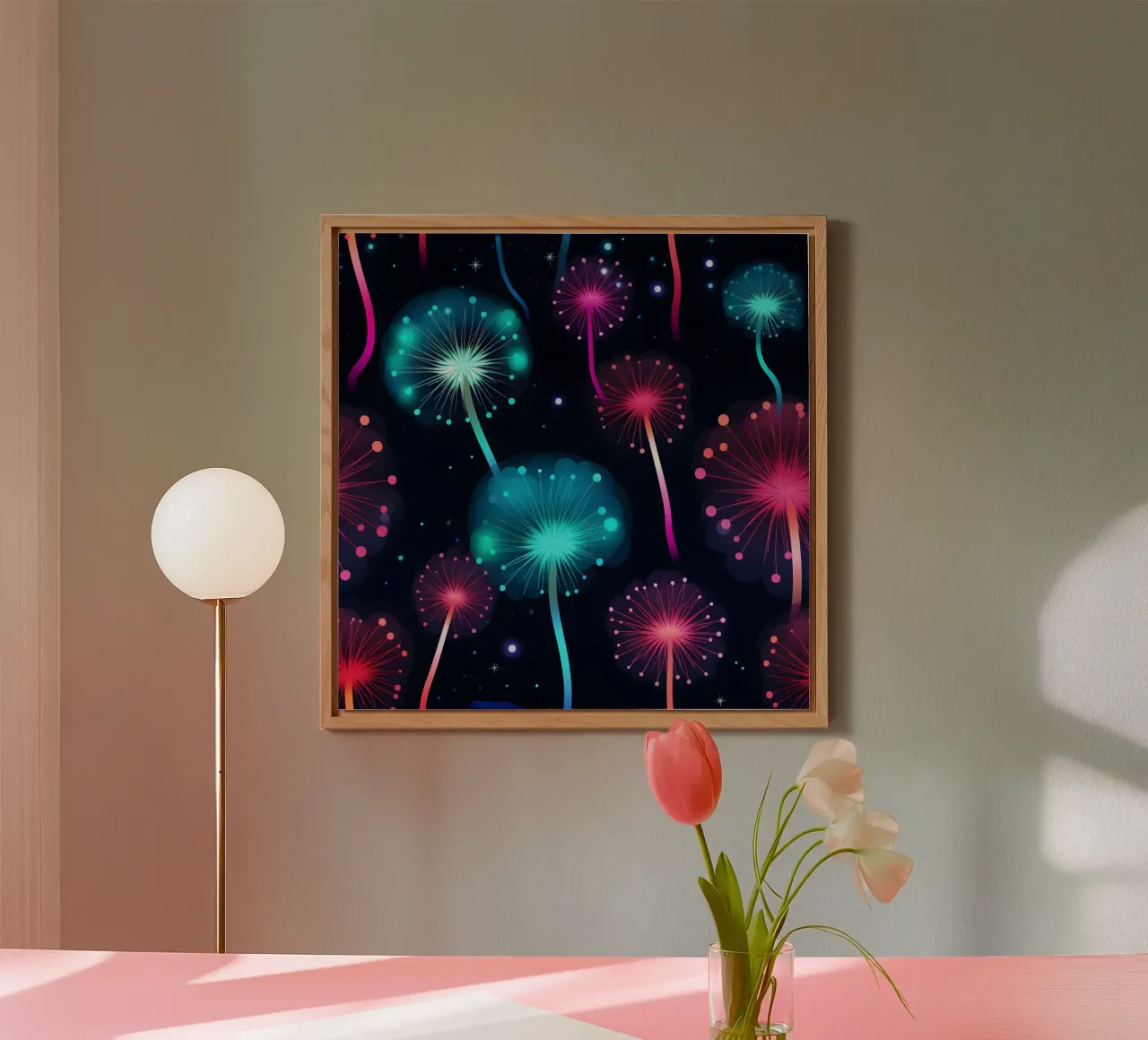 Neon Dandelions alu-dibond by Botanical Pattern House