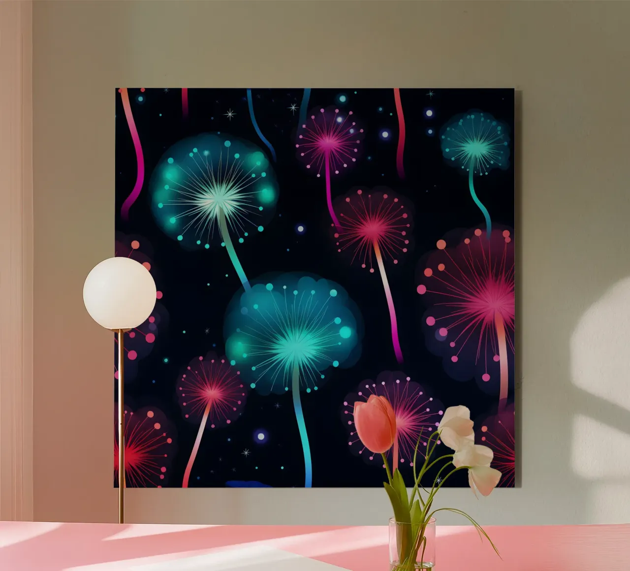 Neon Dandelions alu-dibond by Botanical Pattern House
