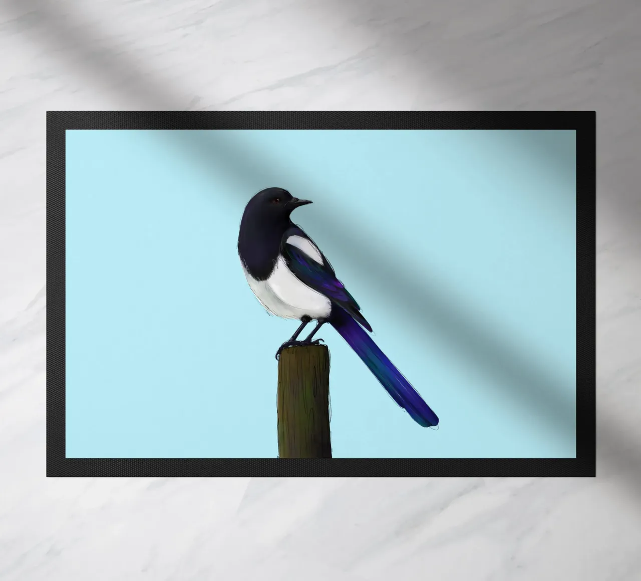 Magpie on Post doormat by BwiseLizzy