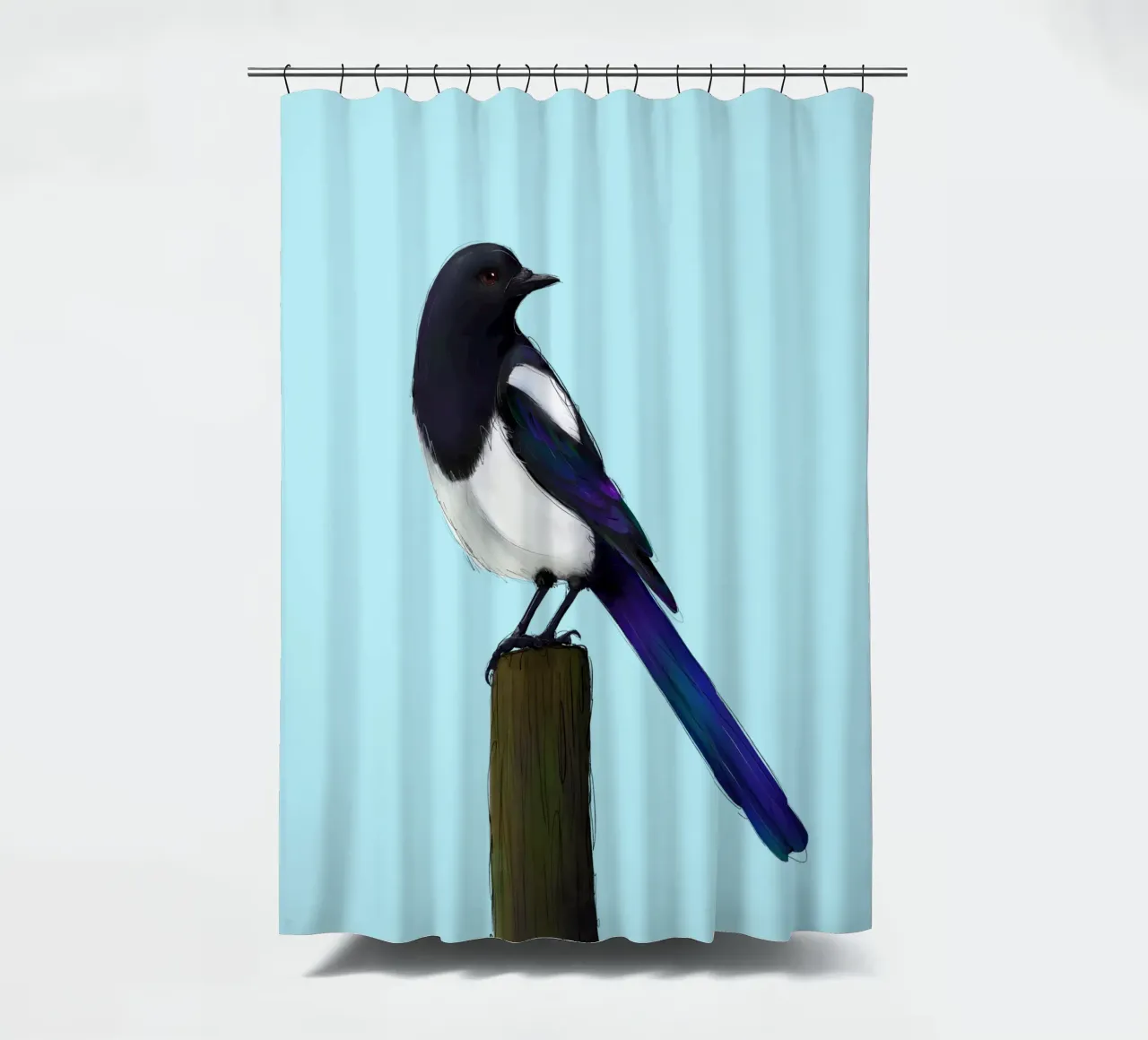 Magpie on Post shower curtain by BwiseLizzy