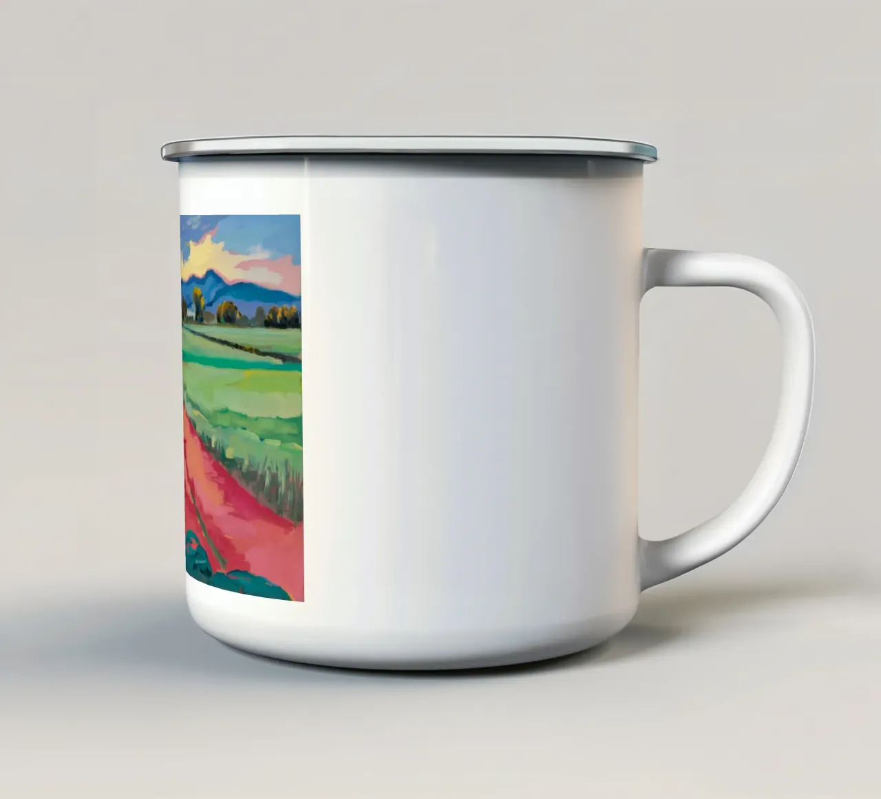 Sentiero di campagna al tramonto tazza in smalto da Mystic Grain
