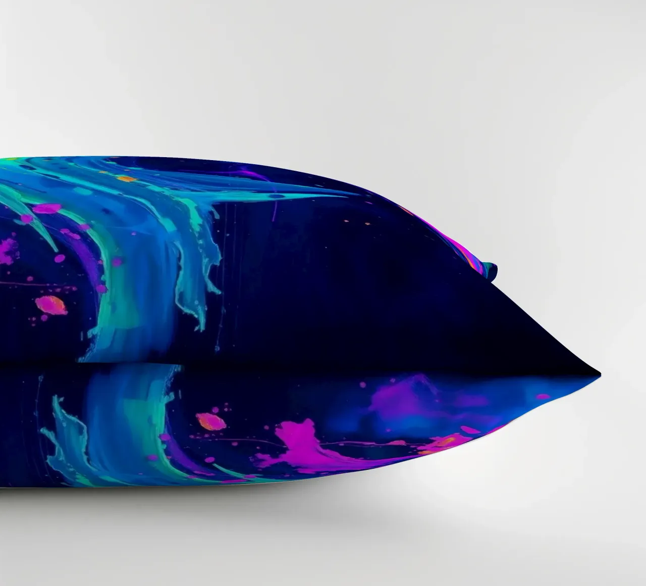 abstract swirl with neon hues creating motion in a dark back decorative cushion by DesignDoodle