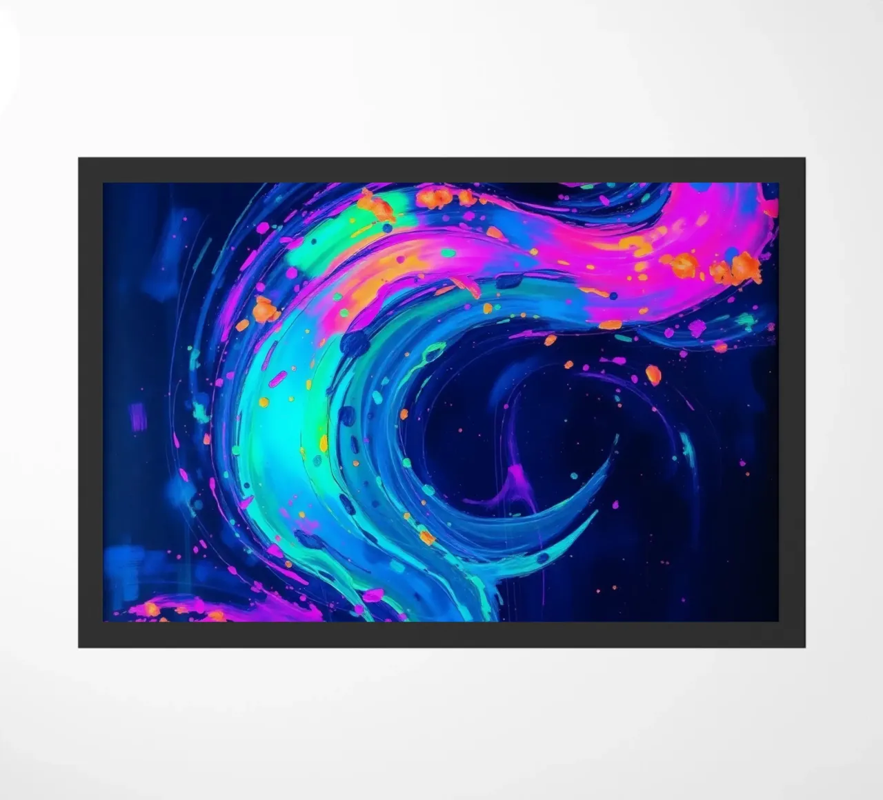 tourbillon abstrait avec des teintes néon créant un mouvement dans un fond sombre paillasson de DesignDoodle