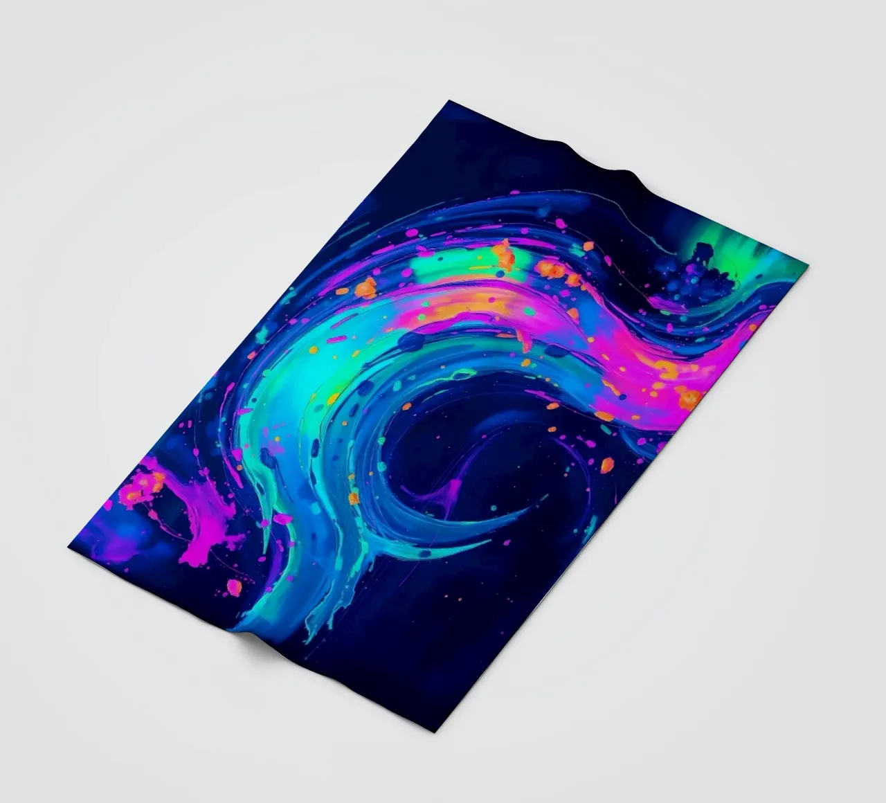 abstract swirl with neon hues creating motion in a dark back fleece blanket by DesignDoodle