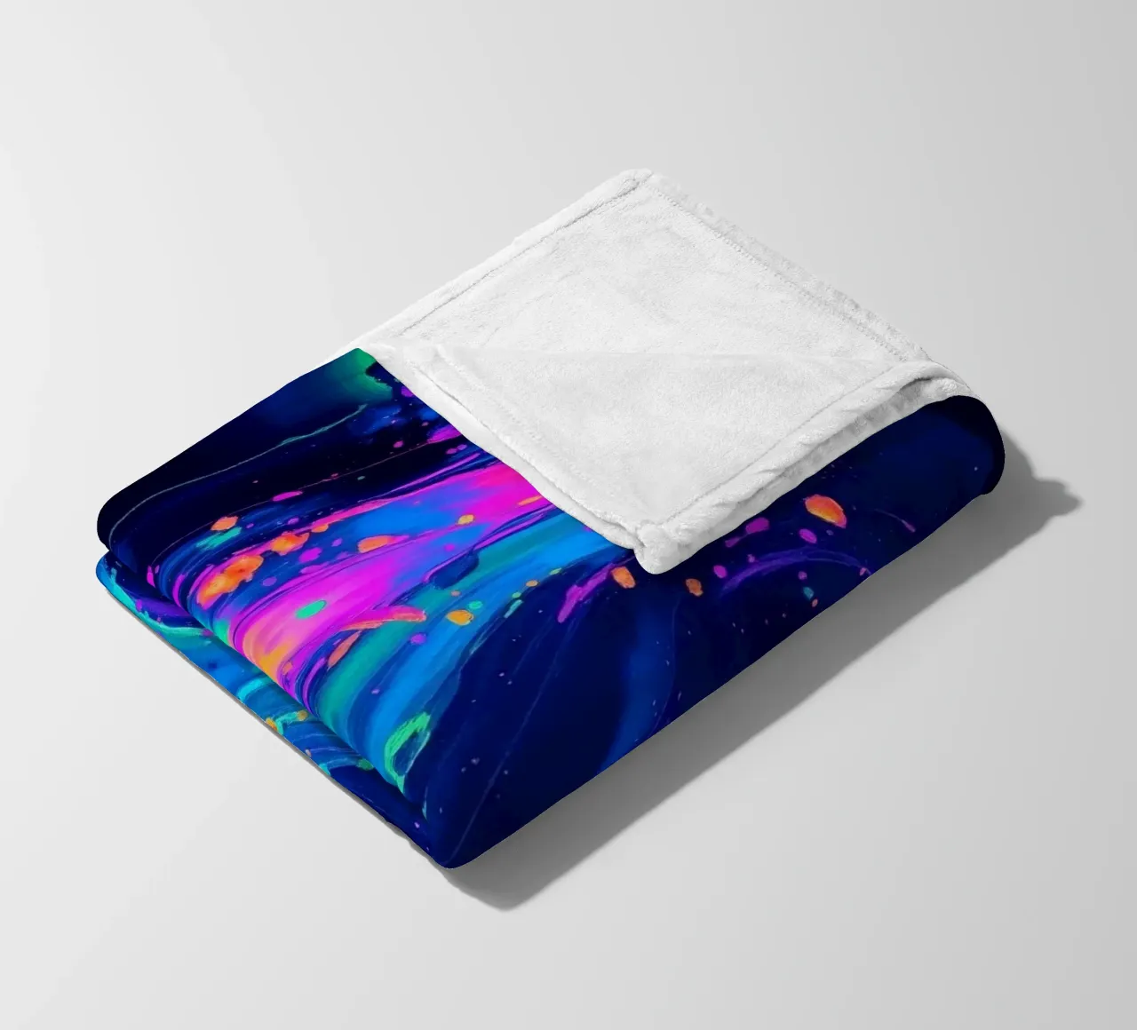 abstract swirl with neon hues creating motion in a dark back fleece blanket by DesignDoodle
