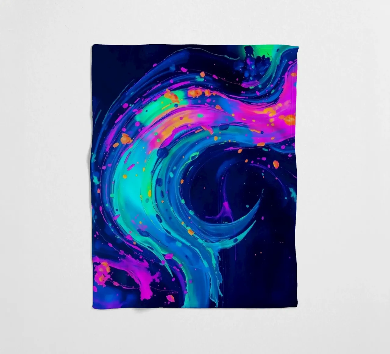 abstract swirl with neon hues creating motion in a dark back fleece blanket by DesignDoodle