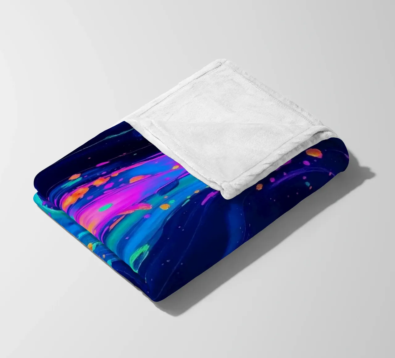 abstract swirl with neon hues creating motion in a dark back fleece blanket by DesignDoodle