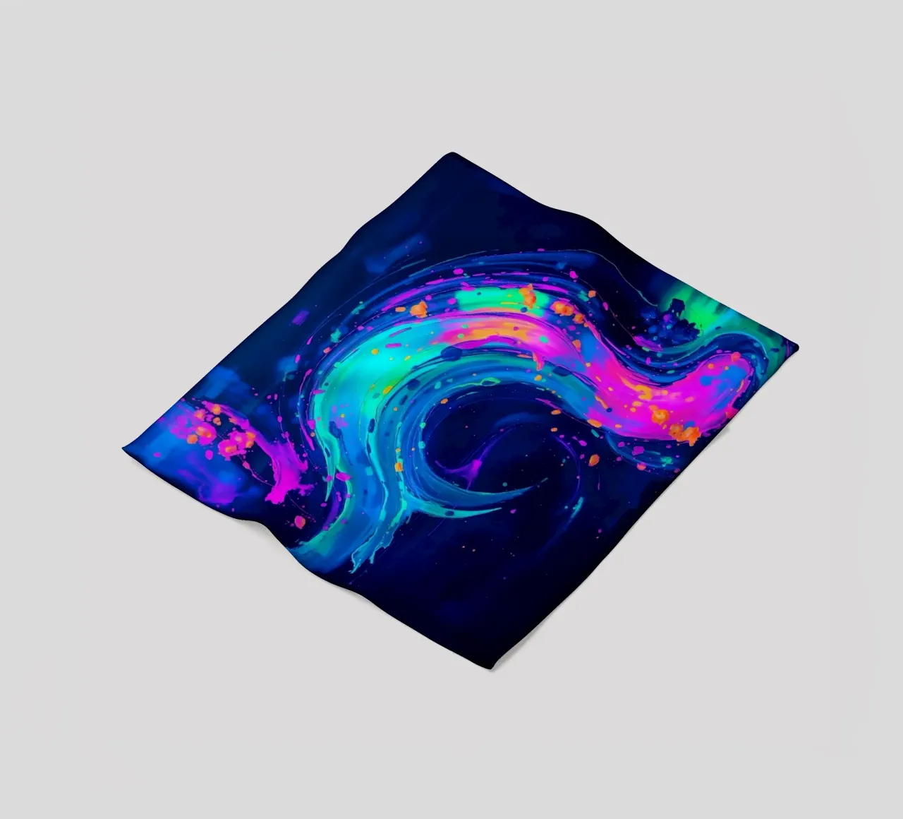 abstract swirl with neon hues creating motion in a dark back fleece blanket by DesignDoodle