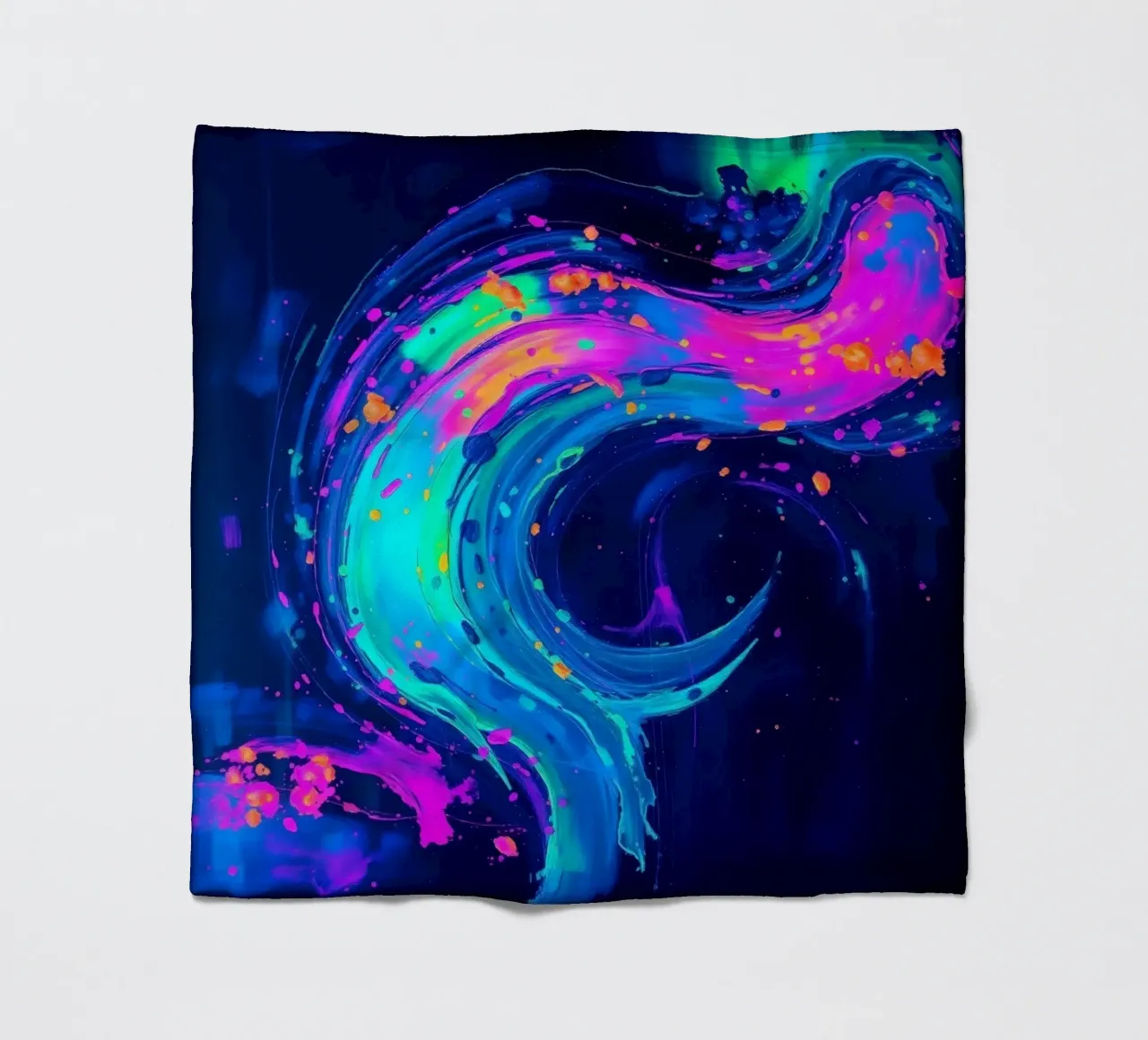 abstract swirl with neon hues creating motion in a dark back fleece blanket by DesignDoodle