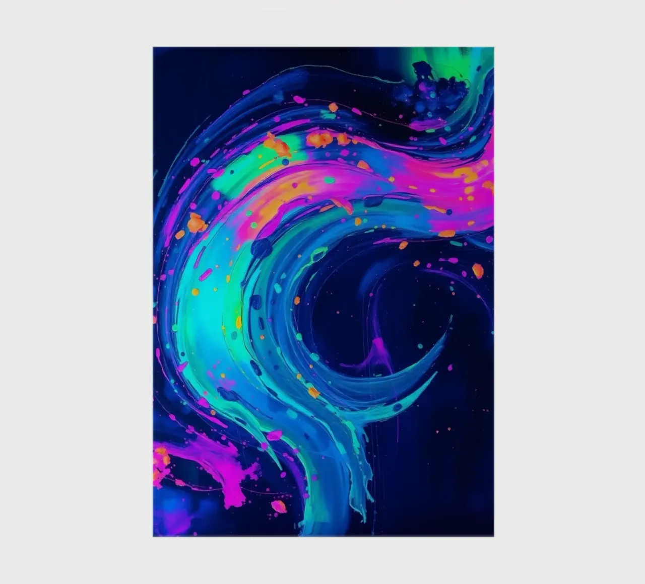 abstrakter Strudel mit Neontönen, der Bewegung in einem dunklen Hintergrund erzeugt Notizbuch von DesignDoodle