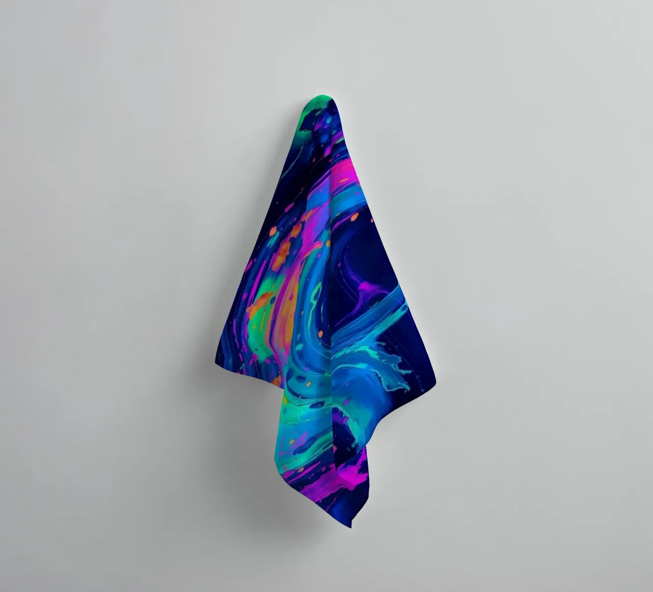 abstract swirl with neon hues creating motion in a dark back towel by DesignDoodle
