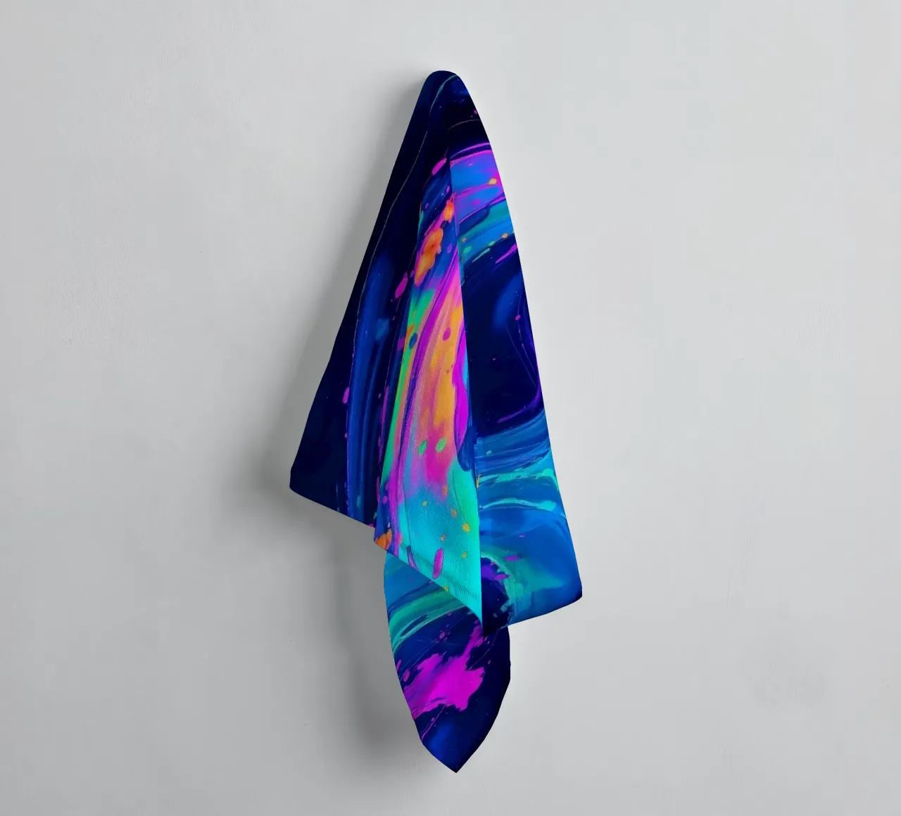 abstract swirl with neon hues creating motion in a dark back towel by DesignDoodle