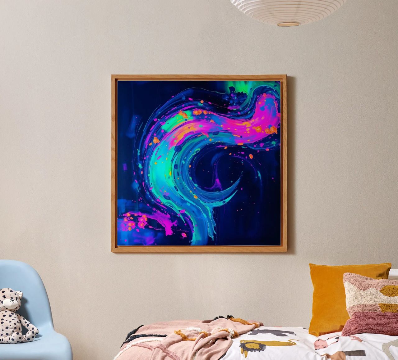 abstract swirl with neon hues creating motion in a dark back alu-dibond by DesignDoodle