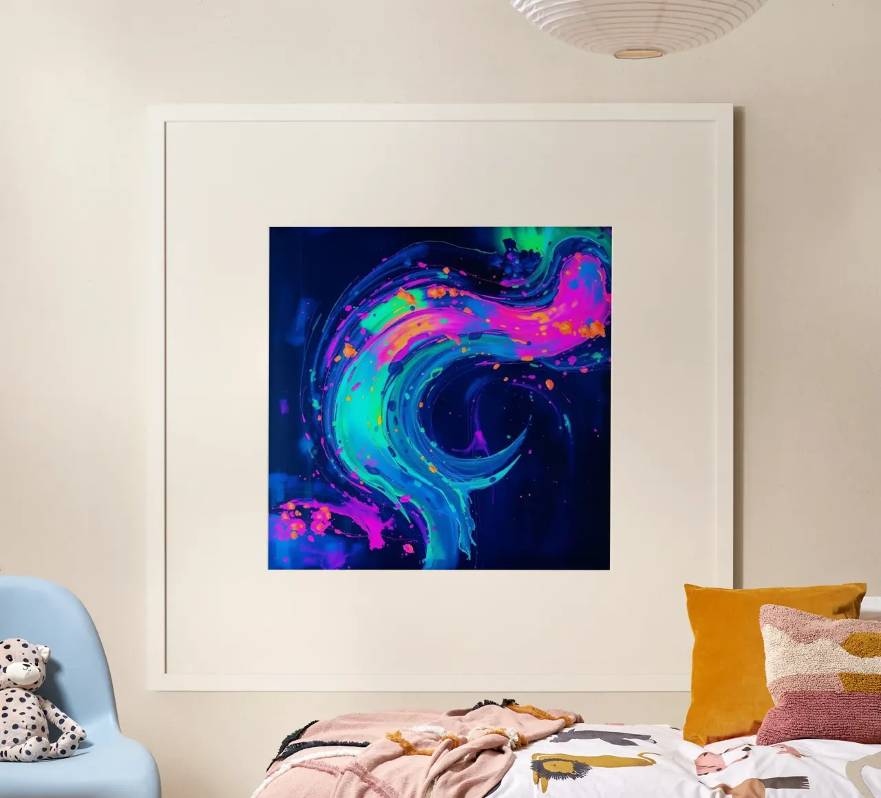 abstract swirl with neon hues creating motion in a dark back hahnemühle by DesignDoodle
