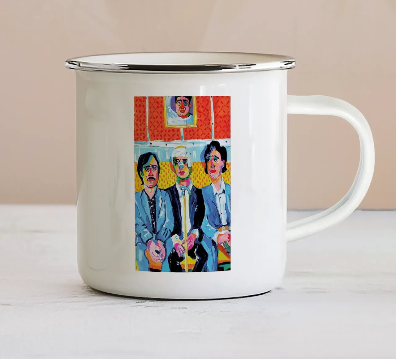 Train Brothers taza de esmalte de Blanca Nuñez Pozuelo