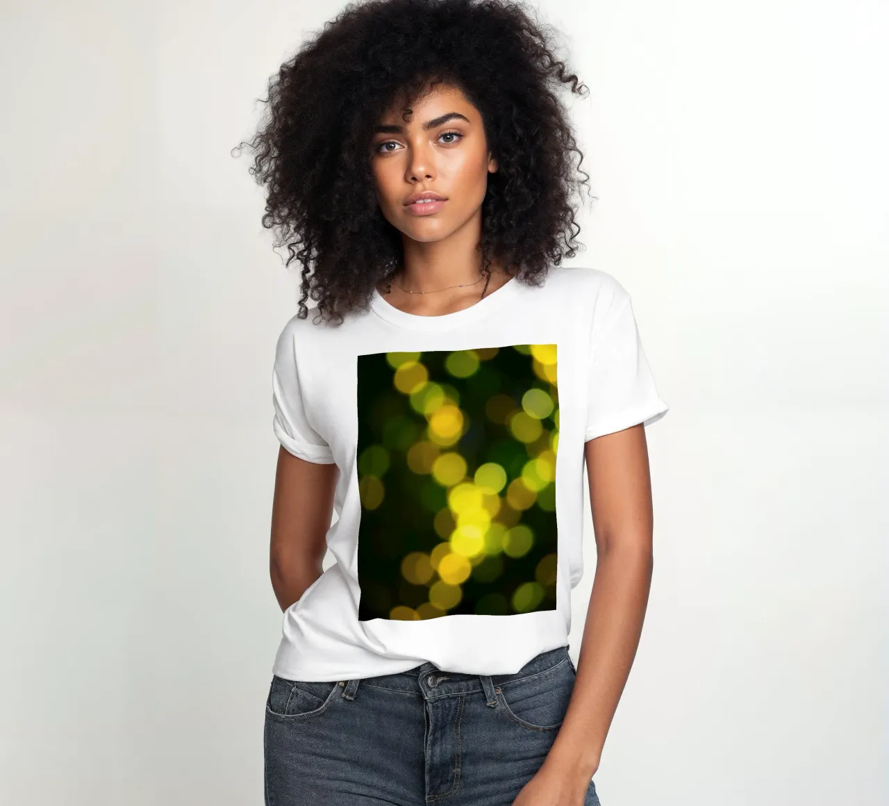 bokeh lights create a festive atmosphere women's fitted t-shirt by DesignDoodle