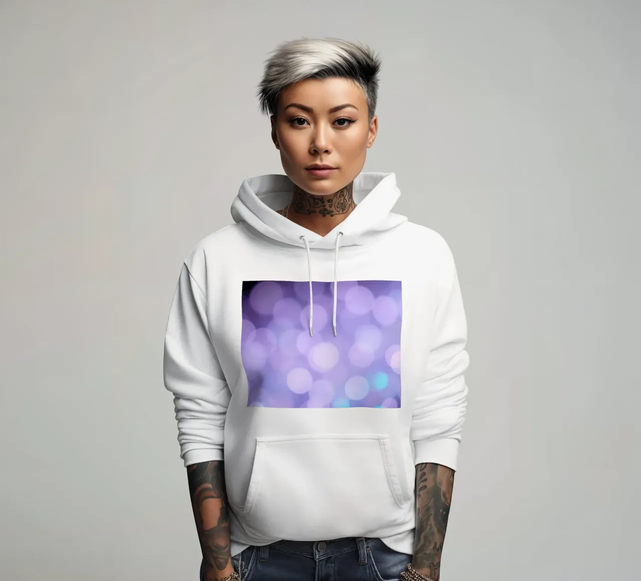 Sfondo bokeh con luci soffuse viola e blu felpa con cappuccio da DesignDoodle