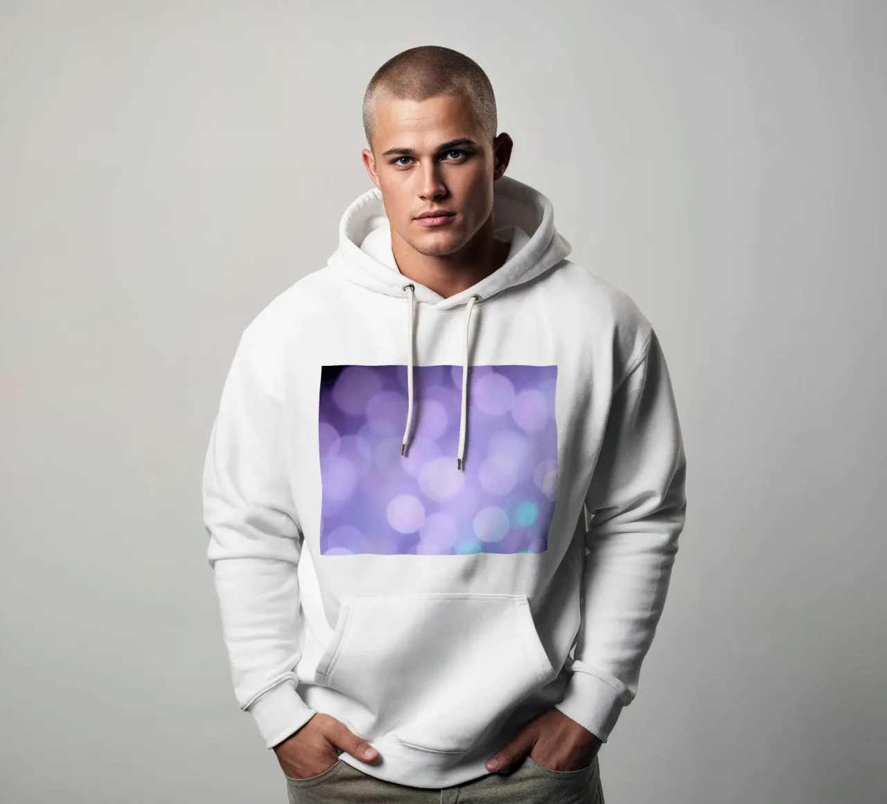 Sfondo bokeh con luci soffuse viola e blu felpa con cappuccio da DesignDoodle