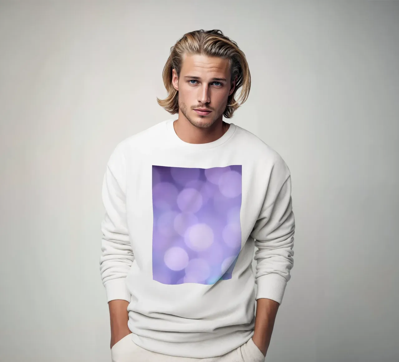 Sfondo bokeh con luci soffuse viola e blu felpa da DesignDoodle