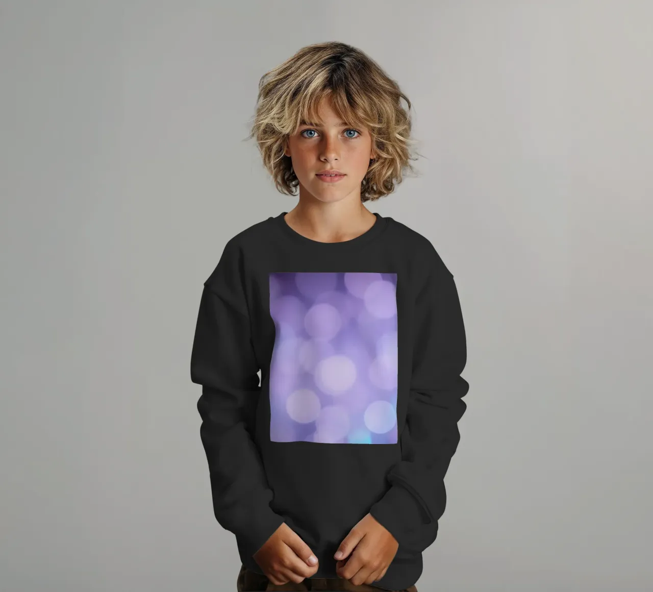 Sfondo bokeh con luci soffuse viola e blu felpa bambino da DesignDoodle