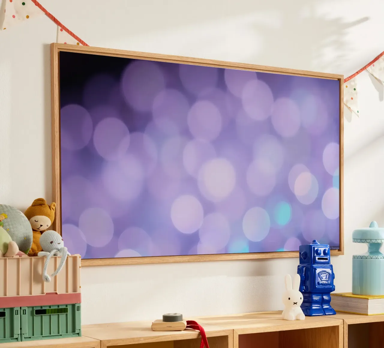 Bokeh-Hintergrund mit weichen lila und blauen Lichtern Acryl-Glas von DesignDoodle