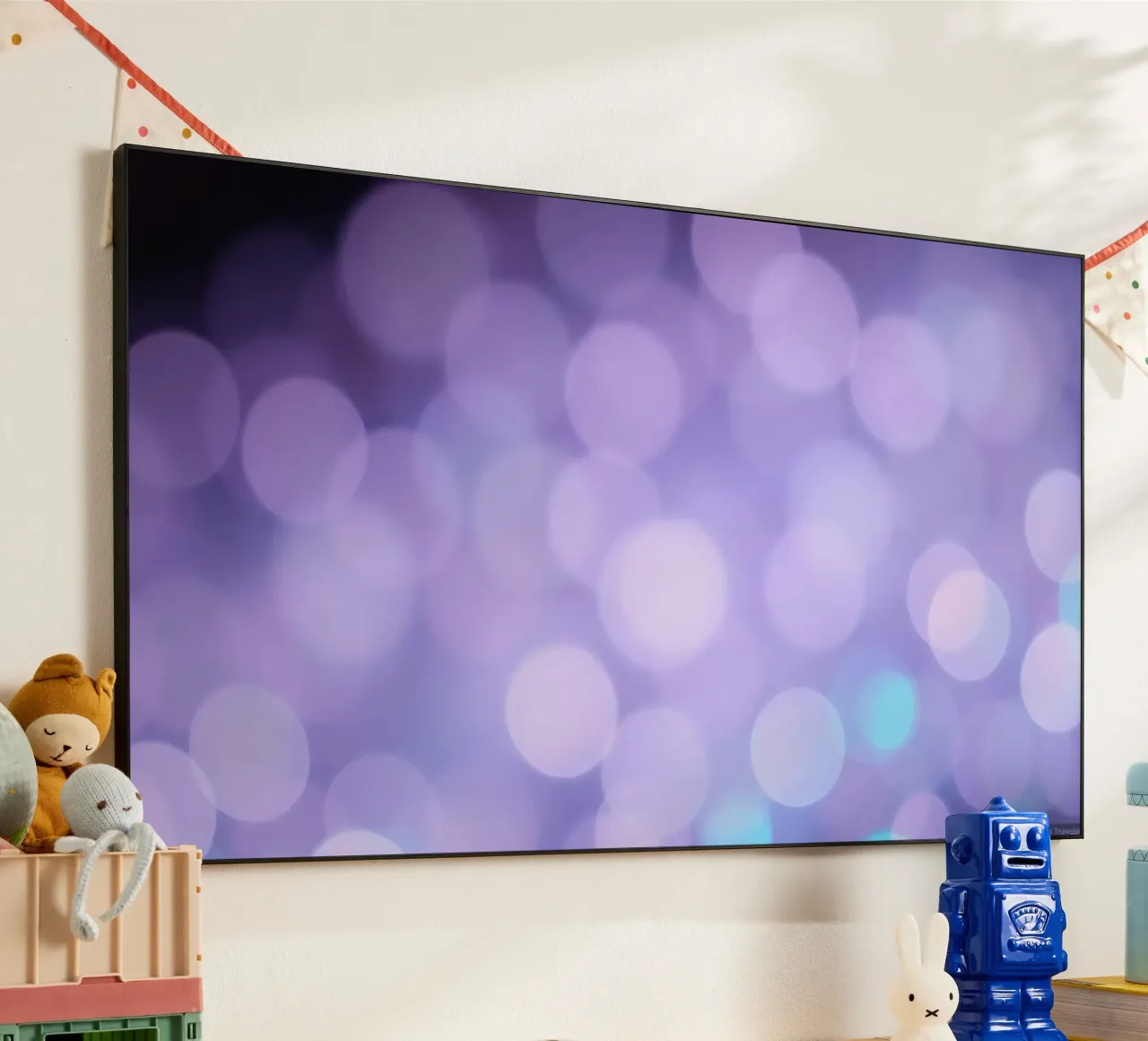 Sfondo bokeh con luci soffuse viola e blu alluminio dibond da DesignDoodle