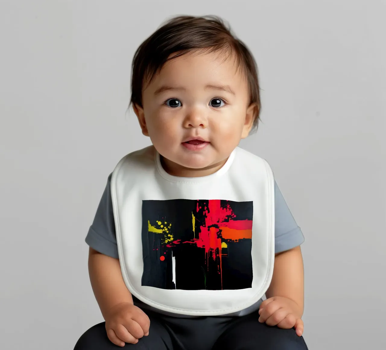 Bold abstract painting with vibrant colors and dynamic shape baby bib by DesignDoodle