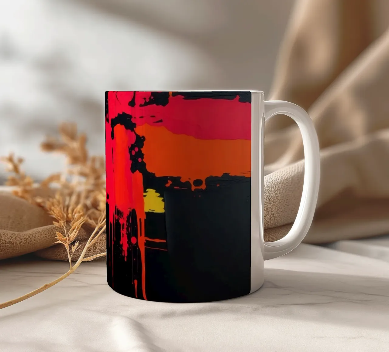 Bold abstract painting with vibrant colors and dynamic shape ceramic mug by DesignDoodle
