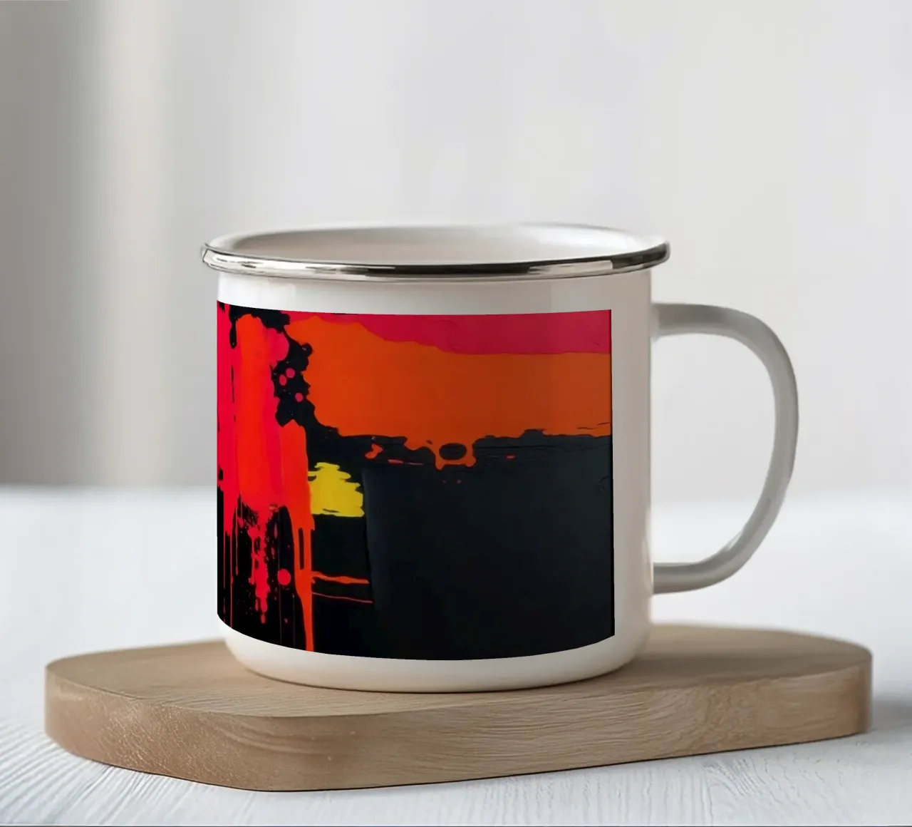 Audace pittura astratta con colori vivaci e forme dinamiche tazza in smalto da DesignDoodle
