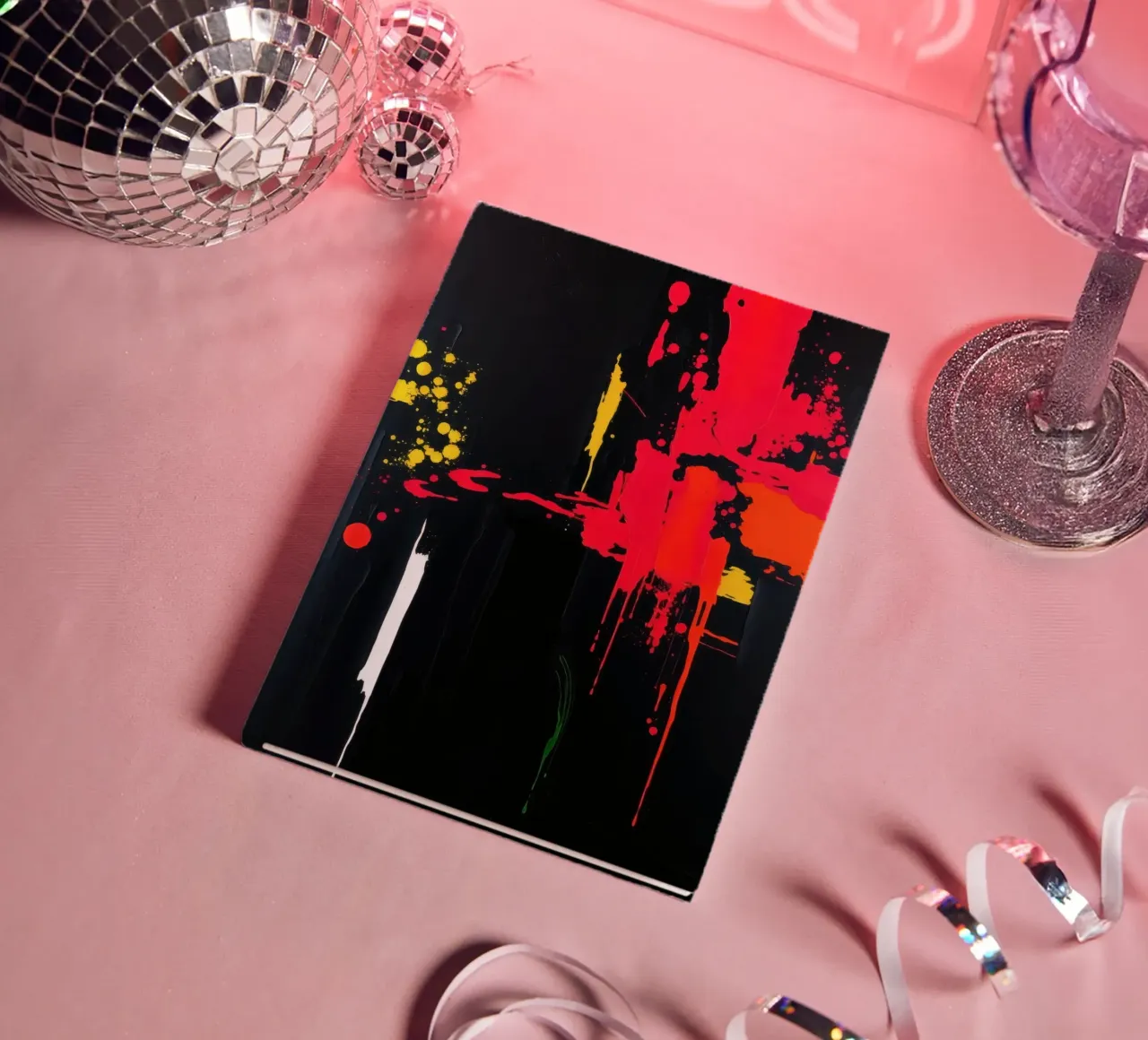 Bold abstract painting with vibrant colors and dynamic shape notebook by DesignDoodle