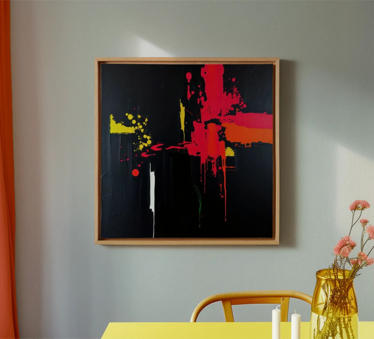 Bold abstract painting with vibrant colors and dynamic shape canvas by DesignDoodle