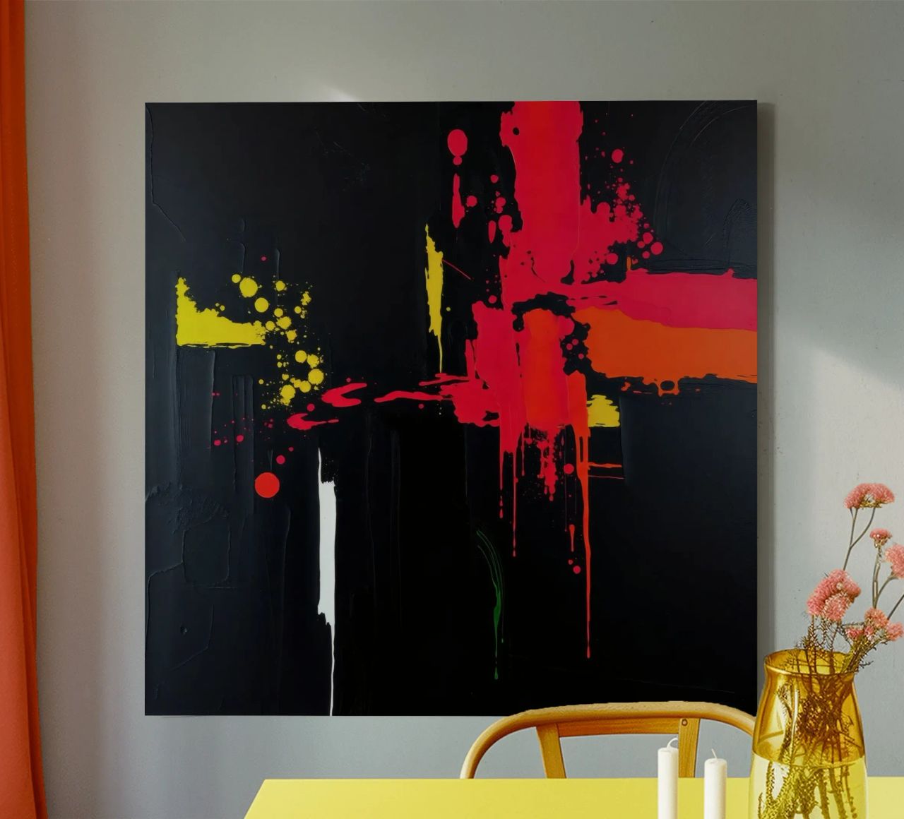 Bold abstract painting with vibrant colors and dynamic shape canvas by DesignDoodle