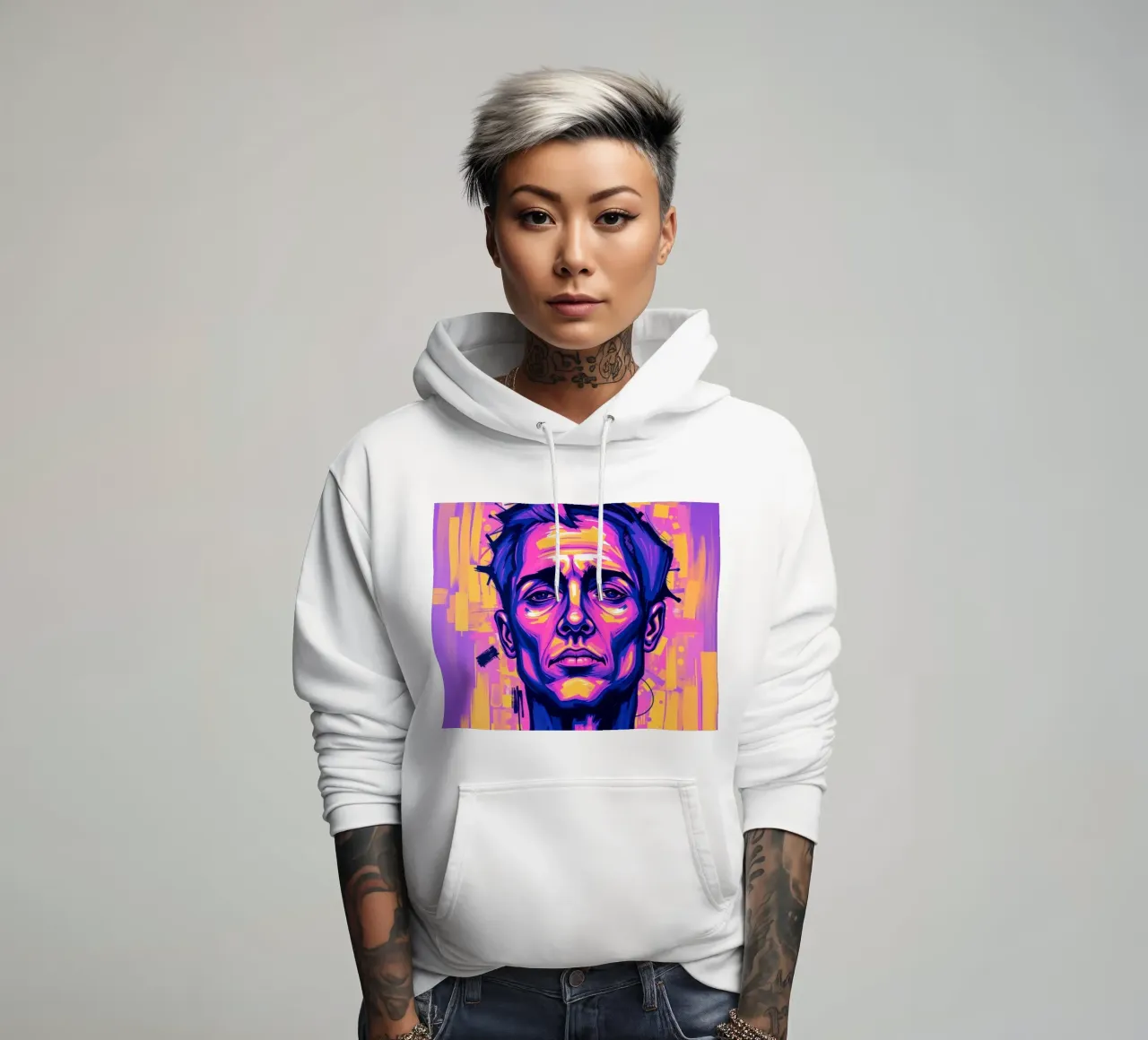 man with colorful background emphasizing artistic expression hoodie by DesignDoodle