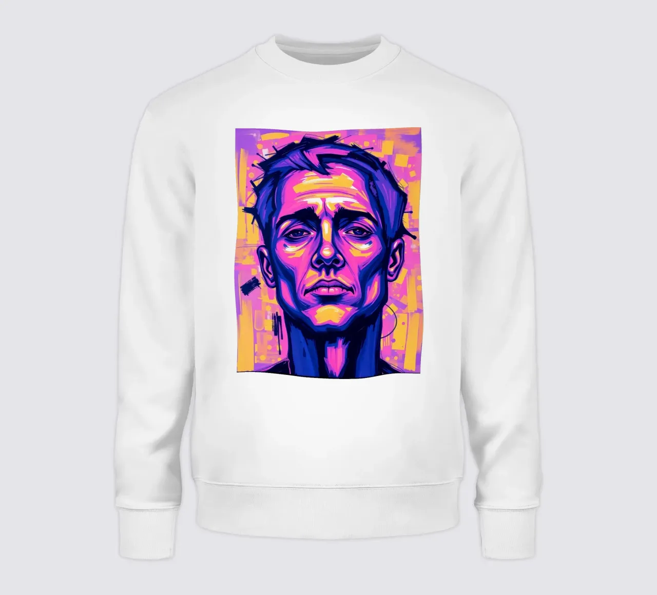 homme sur fond coloré mettant en valeur l'expression artistique sweat de DesignDoodle