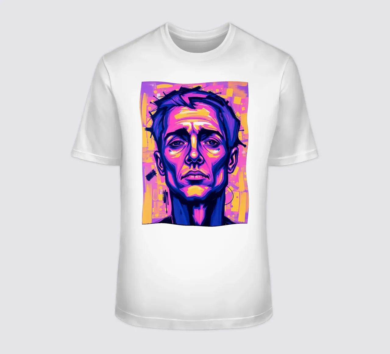 homme sur fond coloré mettant en valeur l'expression artistique t-shirt de DesignDoodle