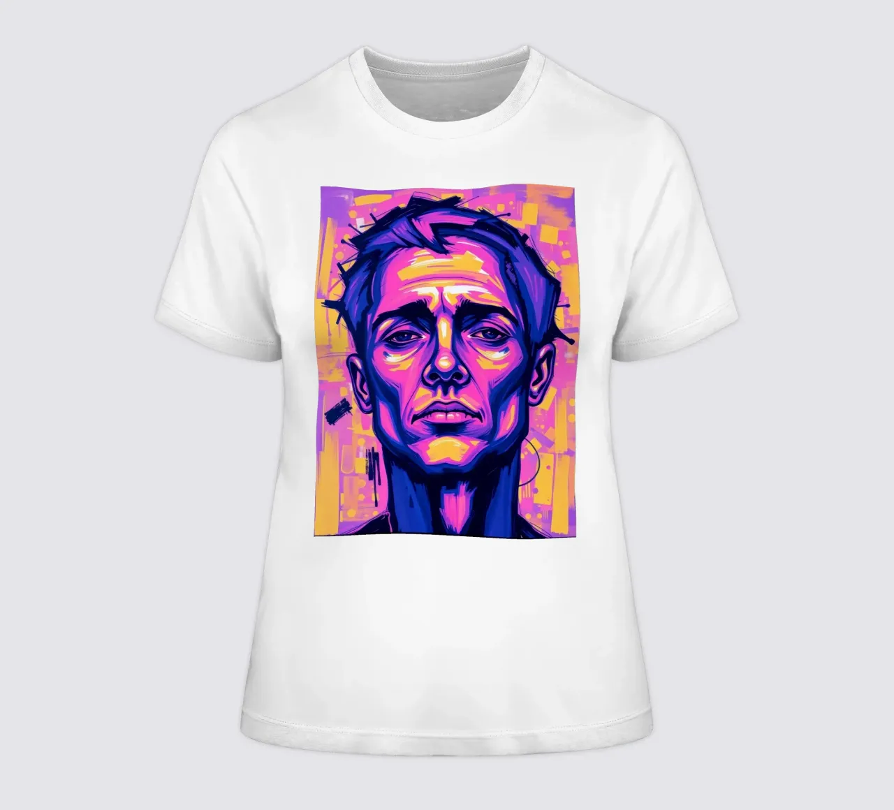 man with colorful background emphasizing artistic expression women's fitted t-shirt by DesignDoodle