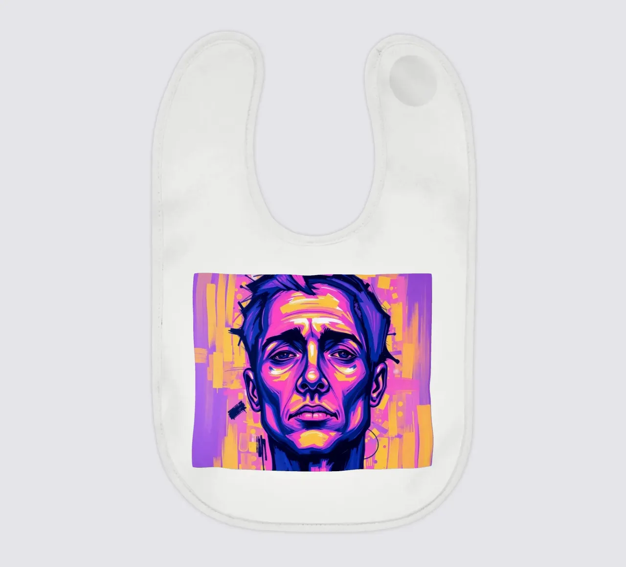uomo con sfondo colorato che sottolinea l'espressione artistica bavaglino da DesignDoodle