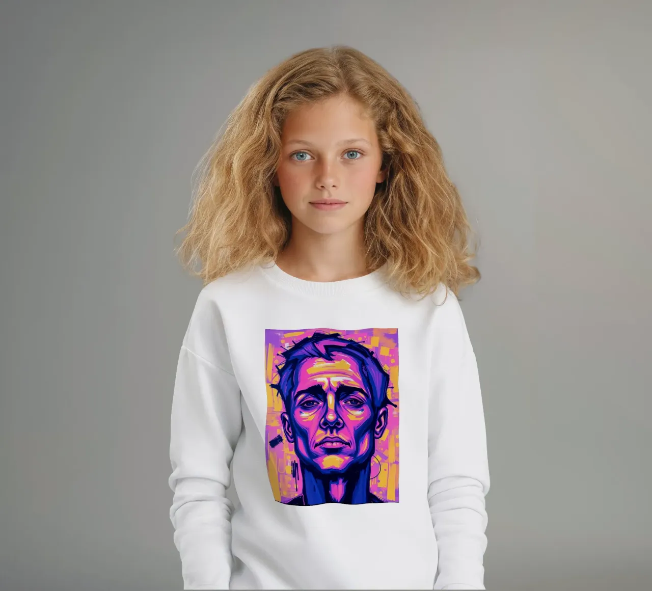 man with colorful background emphasizing artistic expression kids sweatshirt by DesignDoodle