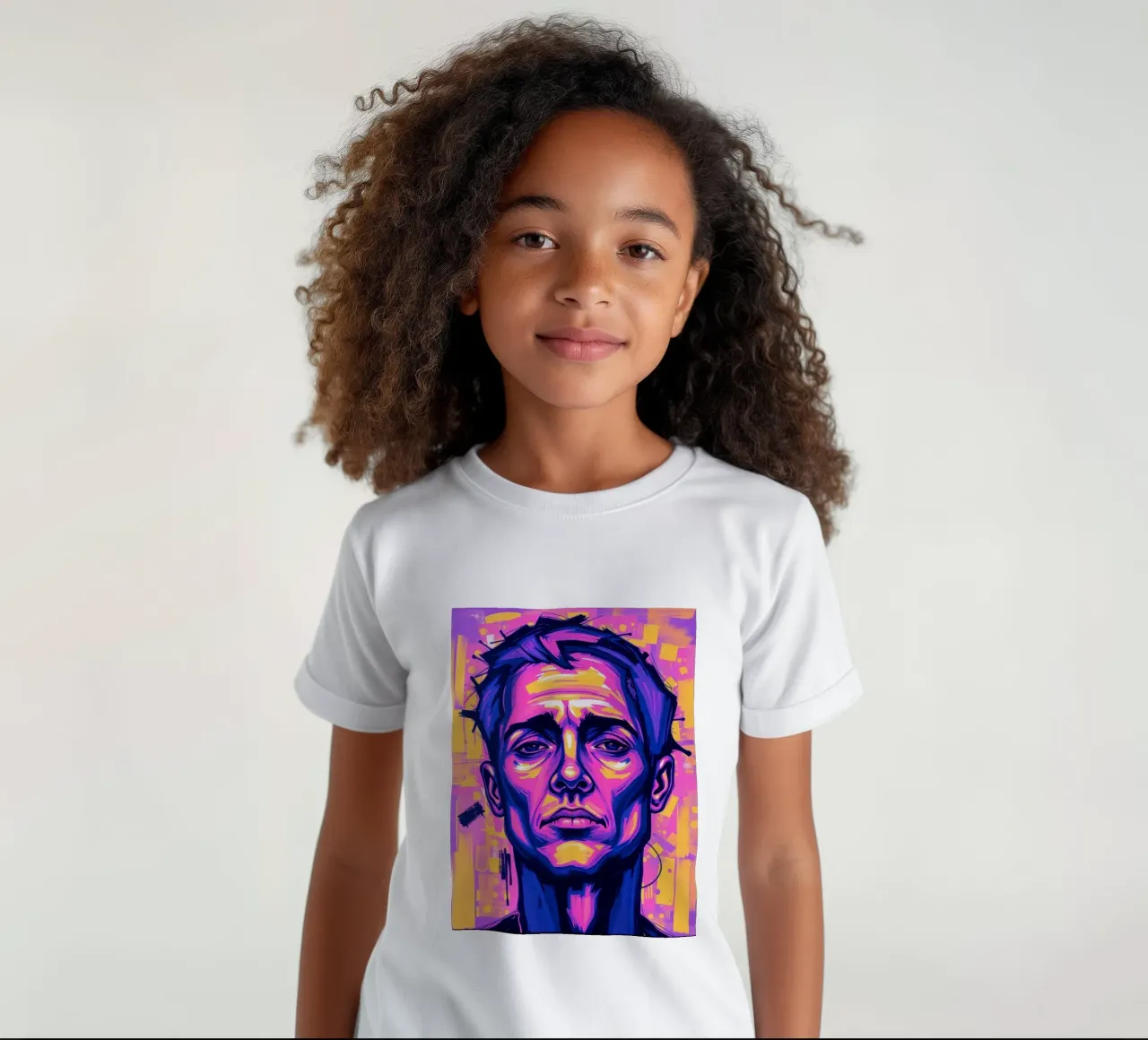 man with colorful background emphasizing artistic expression kids t-shirt by DesignDoodle