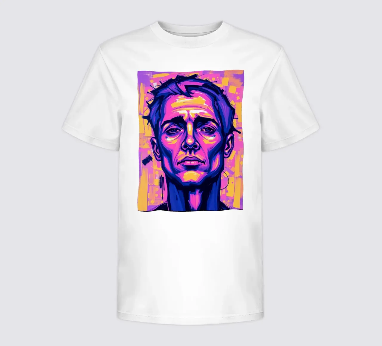 man with colorful background emphasizing artistic expression kids t-shirt by DesignDoodle