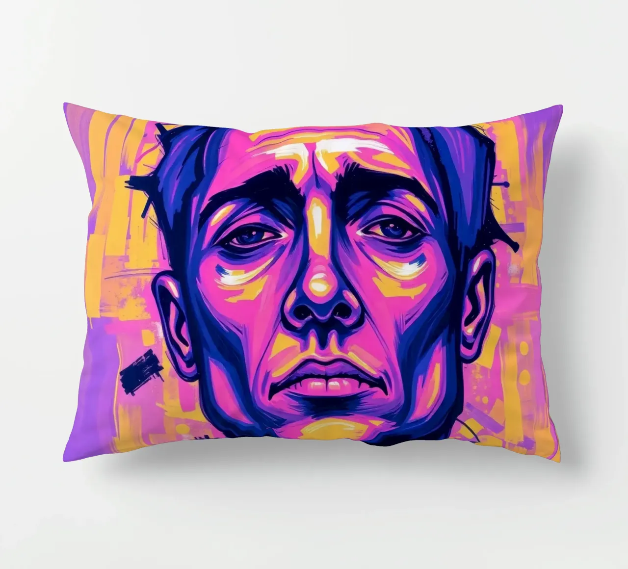 uomo con sfondo colorato che sottolinea l'espressione artistica cuscino da DesignDoodle