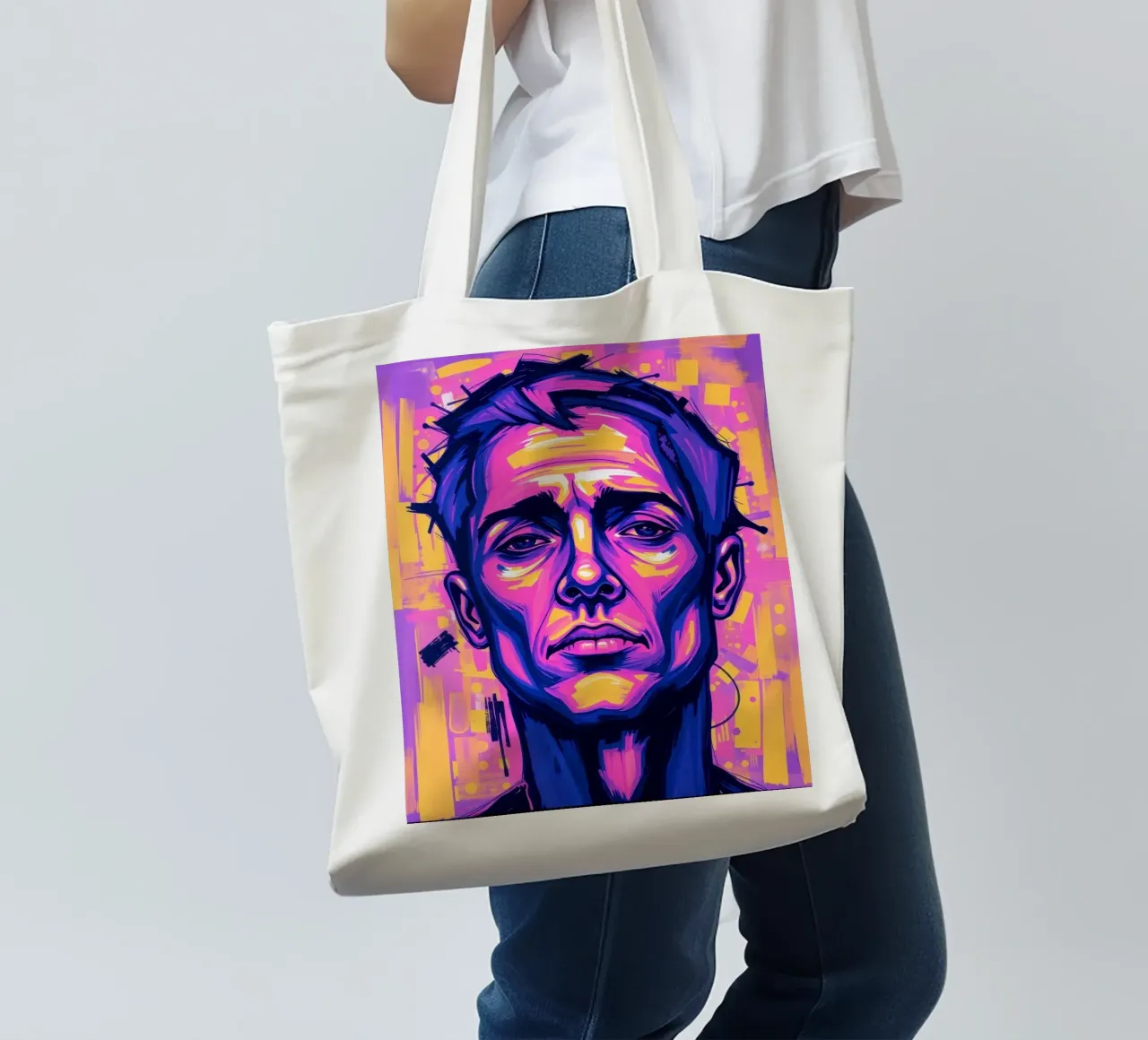man with colorful background emphasizing artistic expression tote bag by DesignDoodle